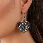 Aero Fekete&Platina Szív Finomporcelán Fülbevaló