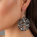 Aero Fekete&Platina Finomporcelán Fülbevaló (40mm)