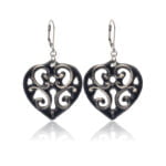 Aero Fekete&Platina Szív Finomporcelán Fülbevaló
