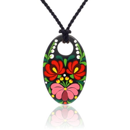 Tradicionális Fekete Matyó Finomporcelán Páros Bazsarózsa medál