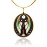 Art Deco Zöld Finomporceán Ovál Medál