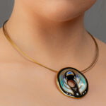 Art Deco Kék Finomporceán Kerek Medál