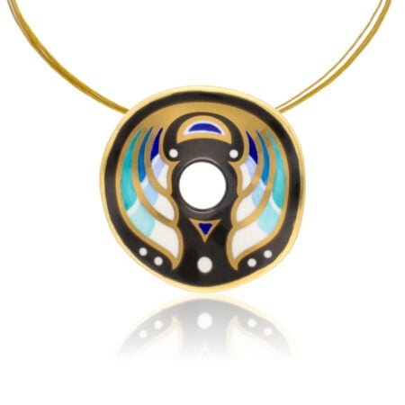 Art Deco Kék Finomporceán Kerek Medál