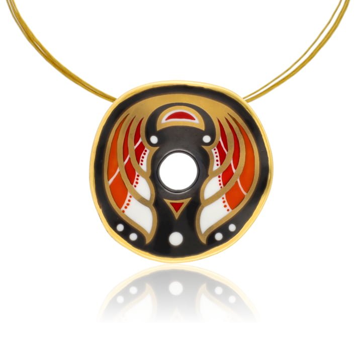 Art Deco Piros Finomporceán Kerek Medál Art Deco Piros Finomporceán Kerek Medál