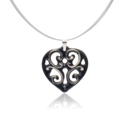 Aero Fekete&Platina Szív Finomporcelán Medál