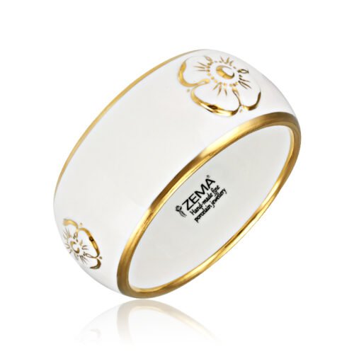 ZEMA Nefelejcs Fehér&Arany Finomporcelán Széles Karperec