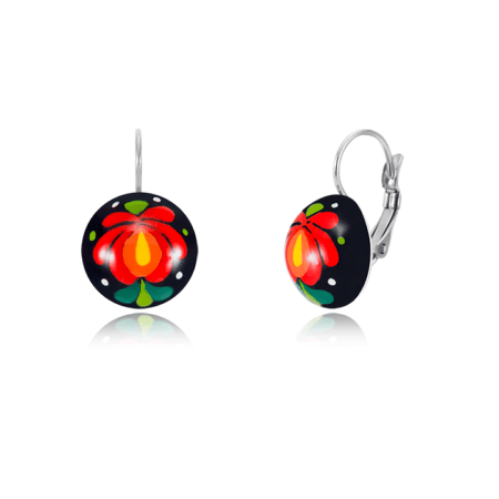 Tradicionális Fekete Matyó Lencse Fülbevaló kapcsos