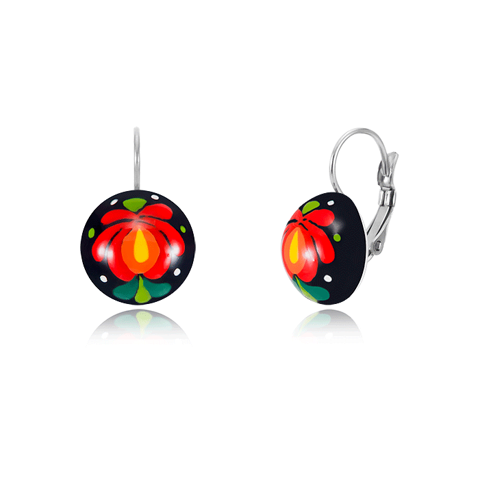 Tradicionális Fekete Matyó Lencse Fülbevaló kapcsos Tradicionális Fekete Matyó Lencse Fülbevaló kapcsos