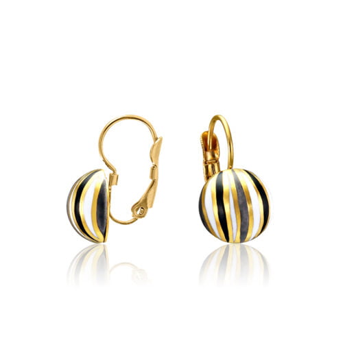 Cukorka Finomporcelán Fekete&Arany Lencse Fülbevaló