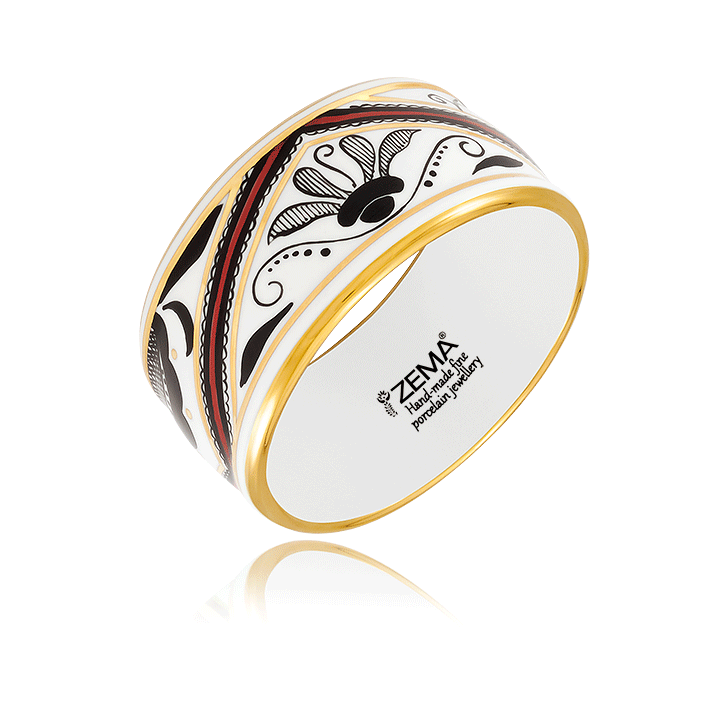 Palóc Bordó-Fekete Finomporcelán Széles Karperec Palóc Bordó-Fekete Finomporcelán Széles Karperec