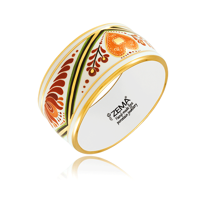 Palóc Narancs-Piros Finomporcelán Széles Karperec Palóc Narancs-Piros Finomporcelán Széles Karperec