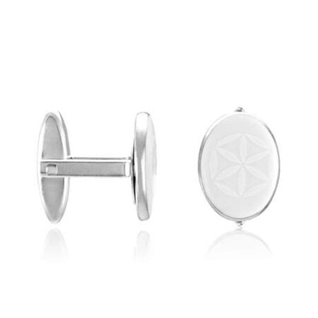 Minimálna biela a platinová oválna manžeta z jemného porcelánu s kvetinovým vzorom