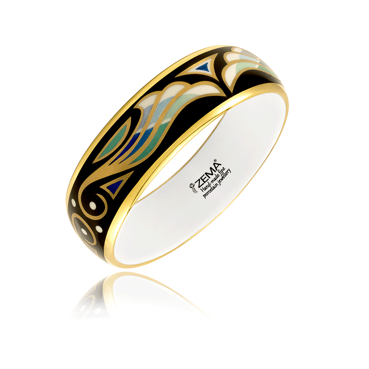 9435-0014-Bl_720 Art deco Kék Finomporcelán Széles Karperec