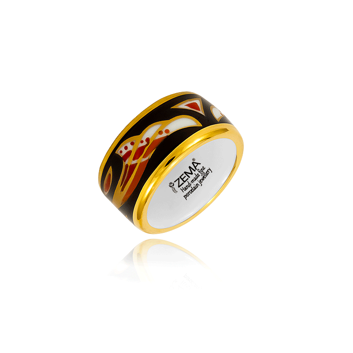 9436-0014-R_720 Art deco Piros Finomporcelán Gyűrű