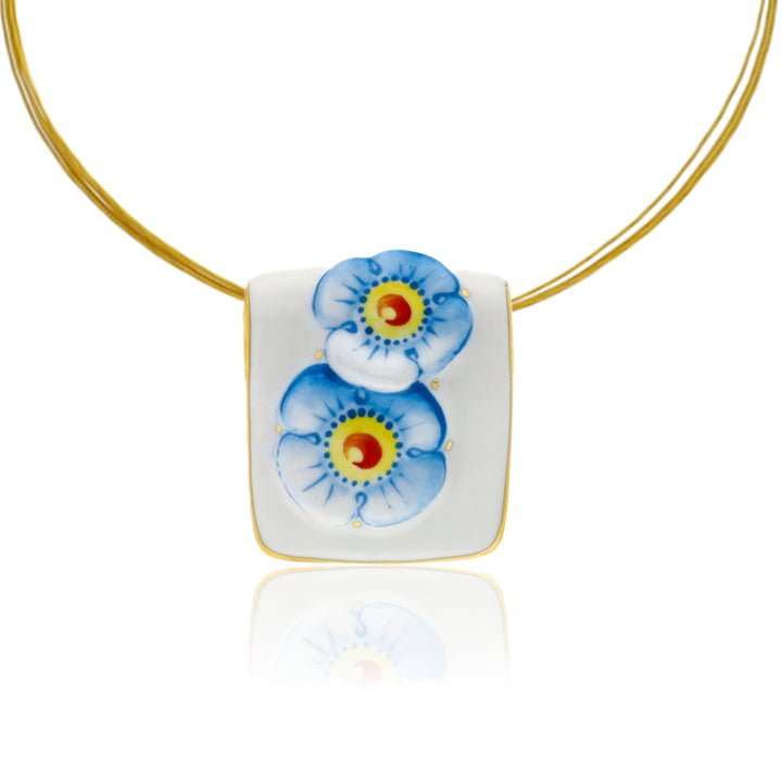 Nefelejcs Finomporcelán Medál Dupla Kék Virággal Nefelejcs Finomporcelán Medál Dupla Kék Virággal