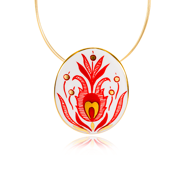 Sárközi Piros Ovál Finomporcelán Medál Sárközi Piros Ovál Finomporcelán Medál