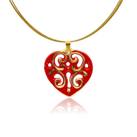 Aero Piros&Arany Szív Finomporcelán Medál