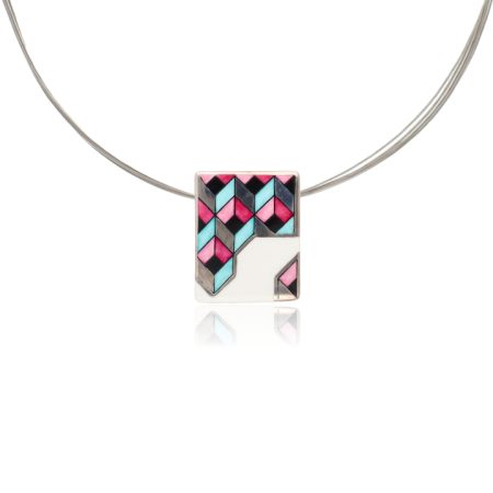 Pink - Fehér Négyzetes Rokokó Medál