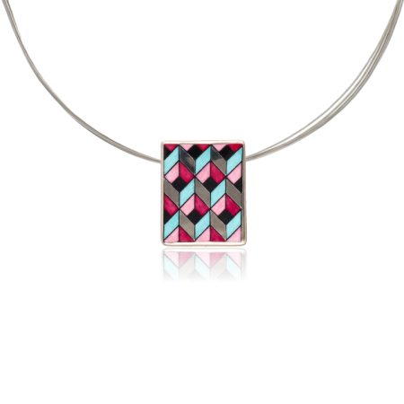 Pink - Platina Négyzetes Rokokó Medál