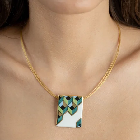 Zöld - Fehér Négyzetes Rokokó Medál