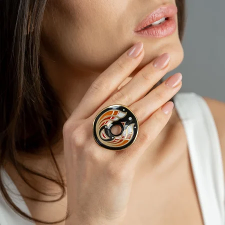 Art Deco Piros Finomporcelán Gyűrű Nagy